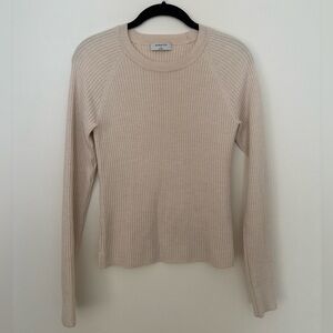 Babaton Cream Ribbed Crewneck Long-Sleeve Sweater